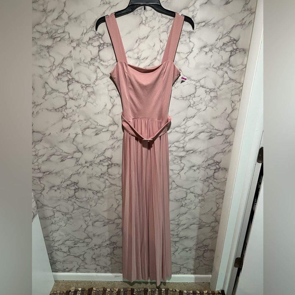 ASOS DESIGN square neck belted pleated maxi dress in rose - PINK Size 4